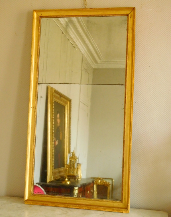 Empire fireplace mirror, gilt wood frame, mercury glass, 141cm x 76cm